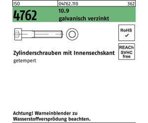 100 Stück Zylinderschrauben mit Innensechskant DIN 912 (ISO 4762) 8.8