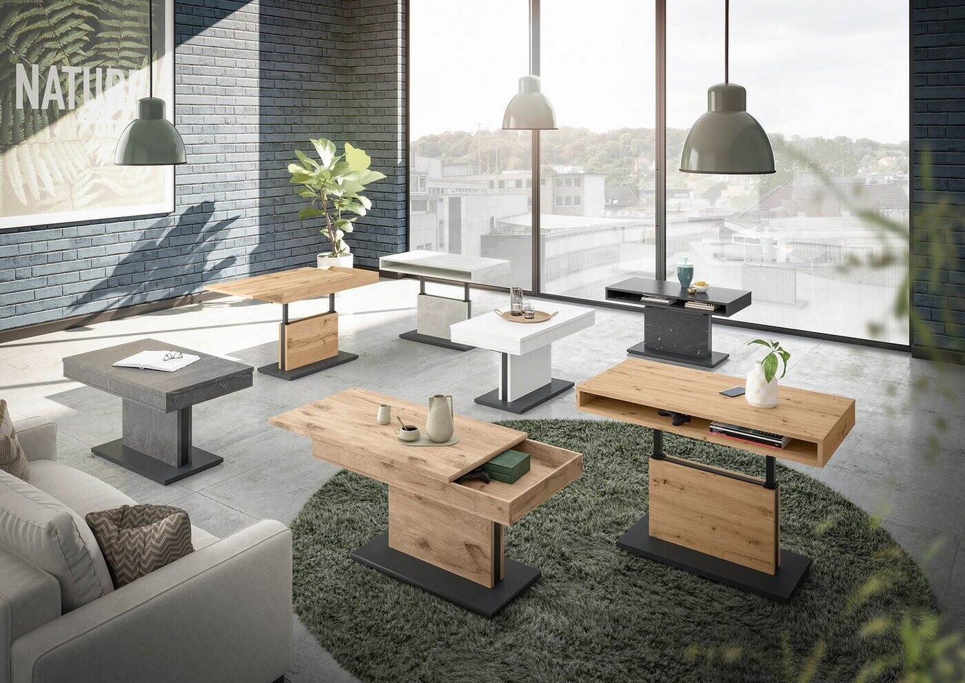Mäusbacher Lift Couchtisch höhenverstellbar, verschiebbare Platte, Vulkanschwarz / Asteiche Dekor, 110x60cm ab 368,39 € (Oktober 2026)