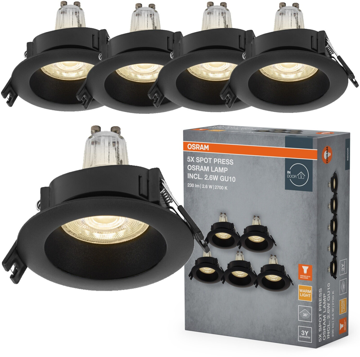 Osram Spot Set LED Einbaustrahler GU10 2,6W 200lm 2700K Schwarz ab 12,98 € (Oktober 2026)