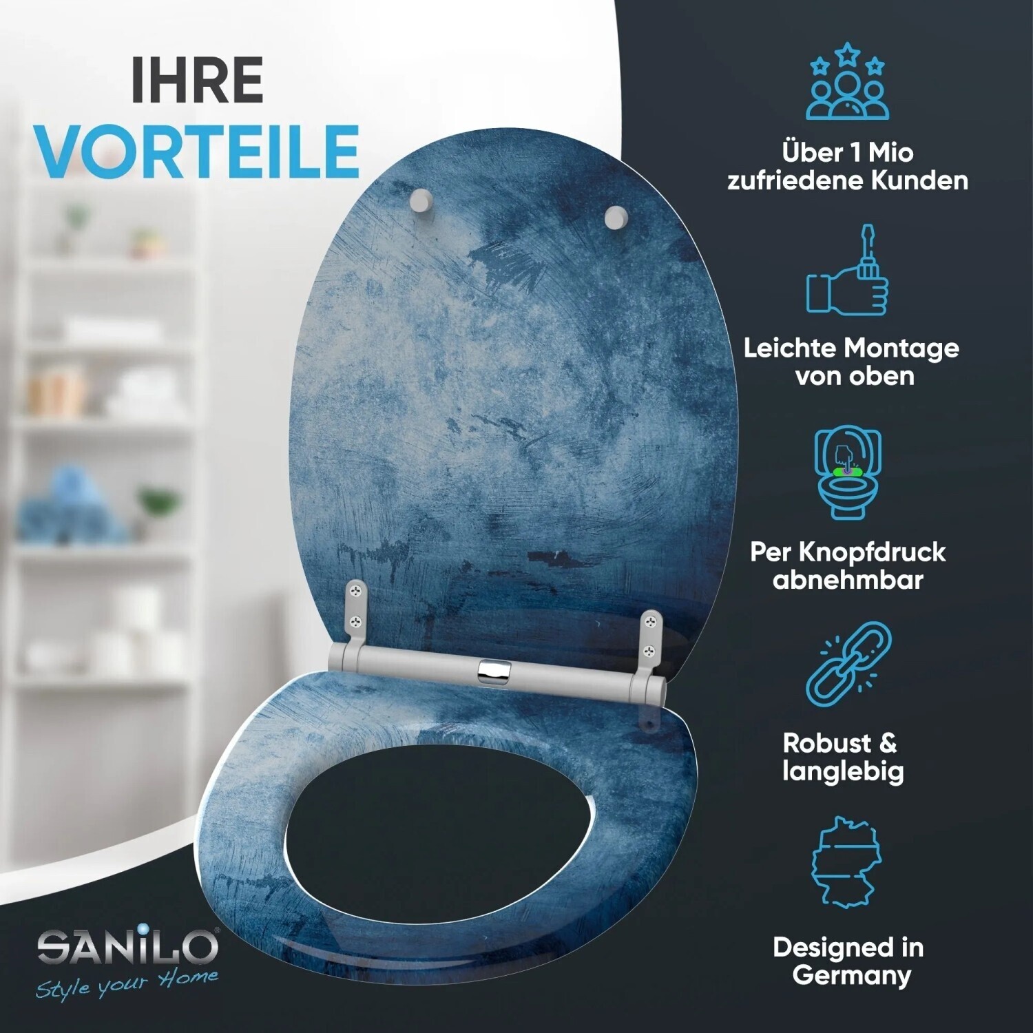 Sanilo Solium WC-Sitz mit Absenkautomatik, Oval, Blau (Solium) ab 49,99 € (Oktober 2026)