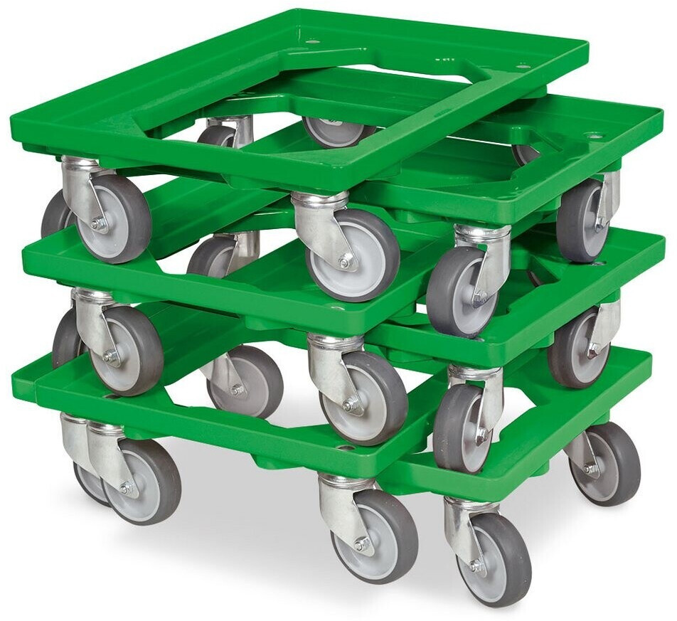 BRB Logistikroller 6er-Set Für Eurobehälter 600x400 Mm – Tragkraft 250 Kg, ABS-Deck Mit Rand, Leise Gummiräder, Grün