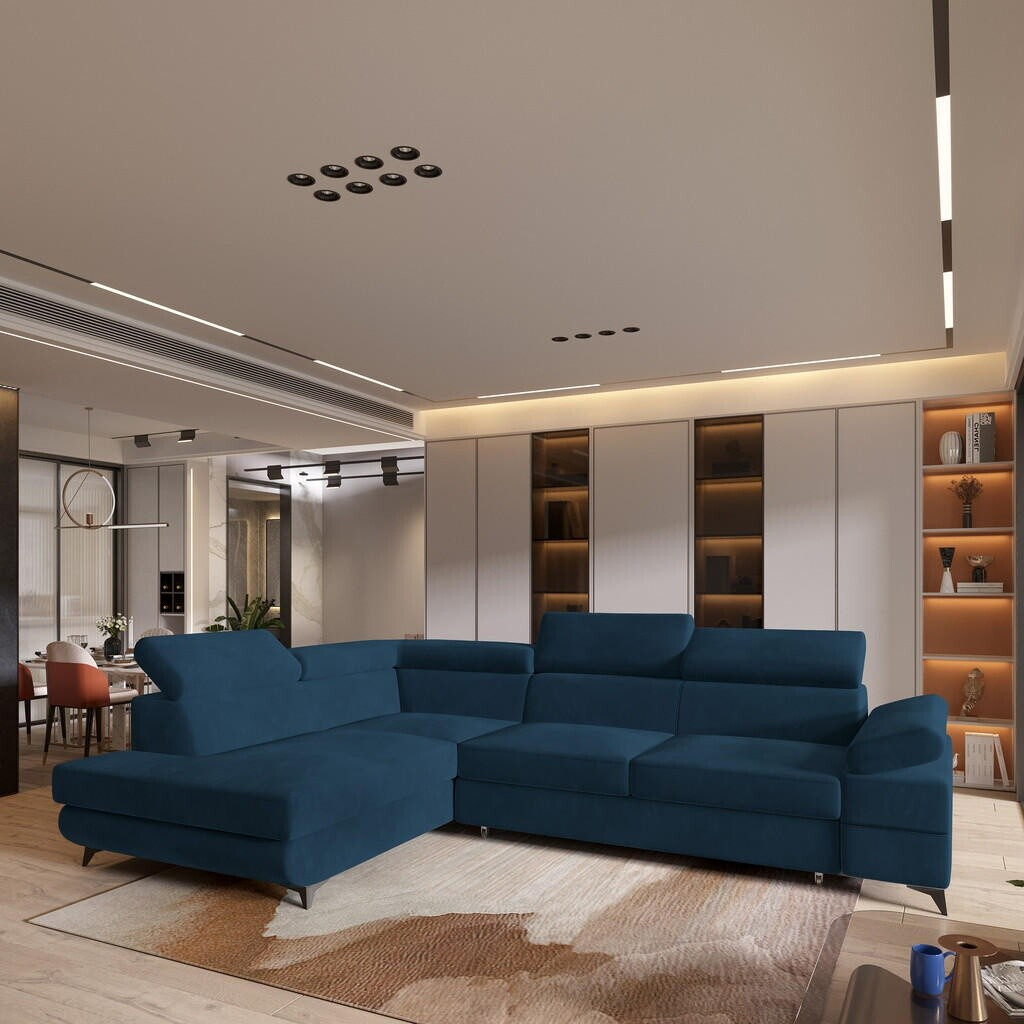 Masseno Favien L-S Ecksofa L-Form mit Schlaffunktion & Bettkasten, Blau ...