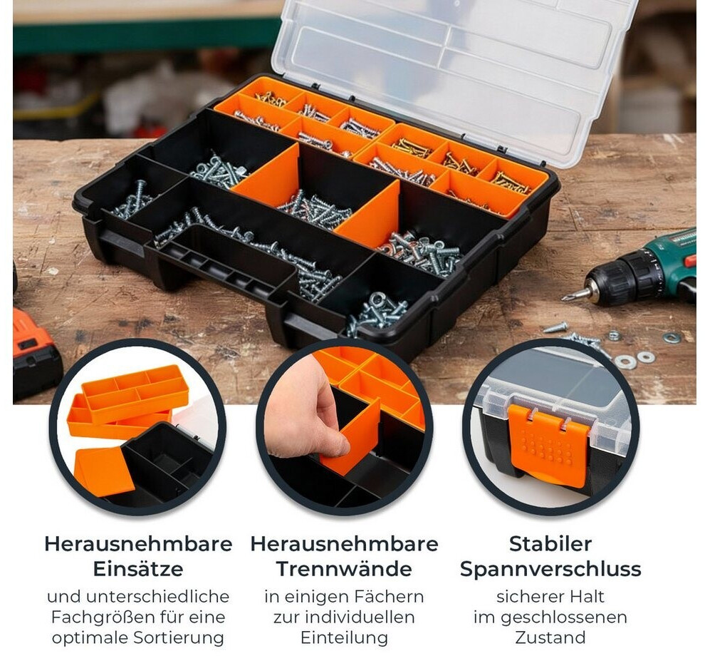HMF Sortierbox 4-teilig 49 Fächer, transparenter Deckel, Schwarz-Orange (STK301-18) ab 18,99 € (Oktober 2026)