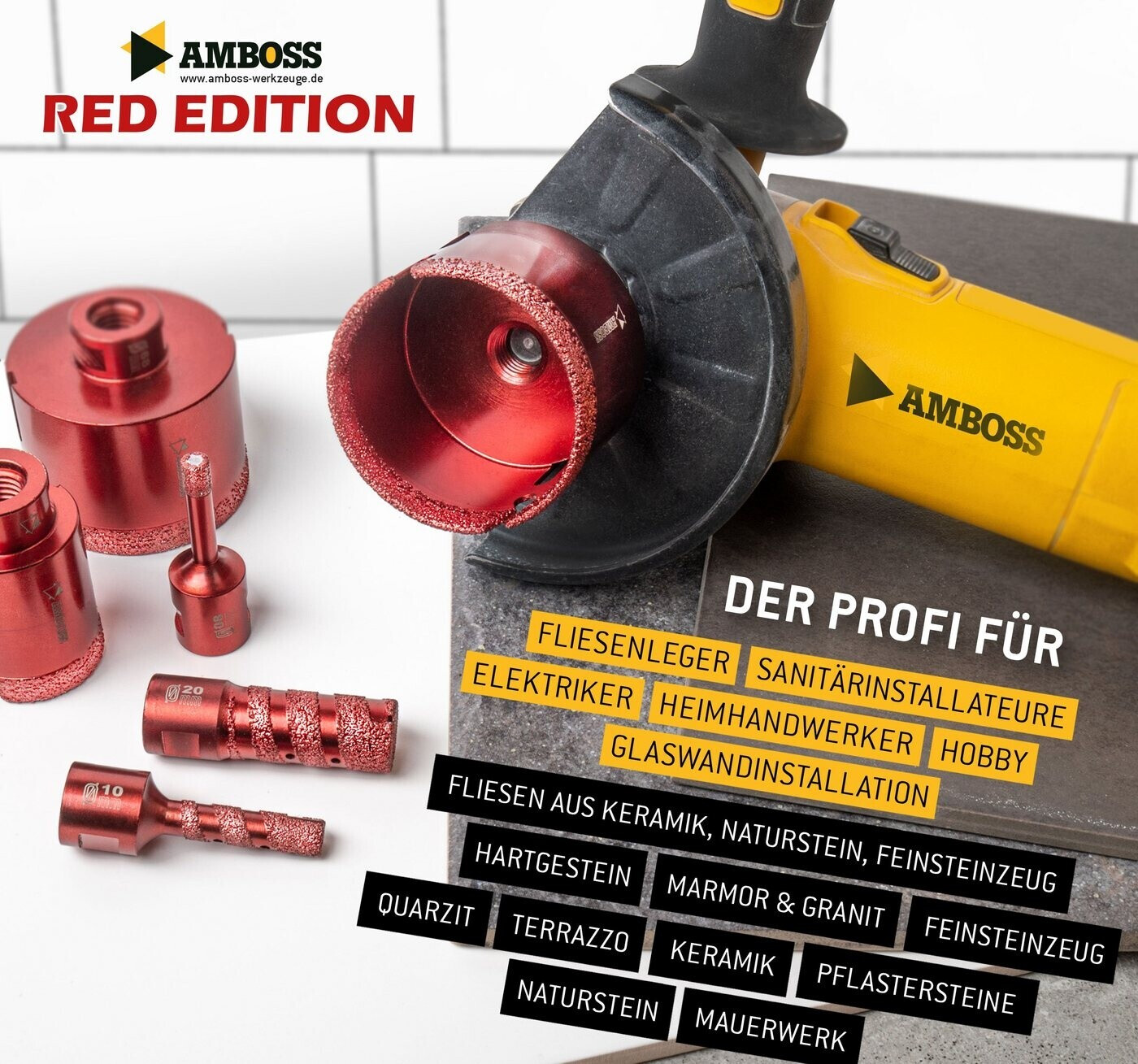 Amboss Red Edition Diamant-Bohrkrone für Fliesen & Feinsteinzeug, Ø6mm ...