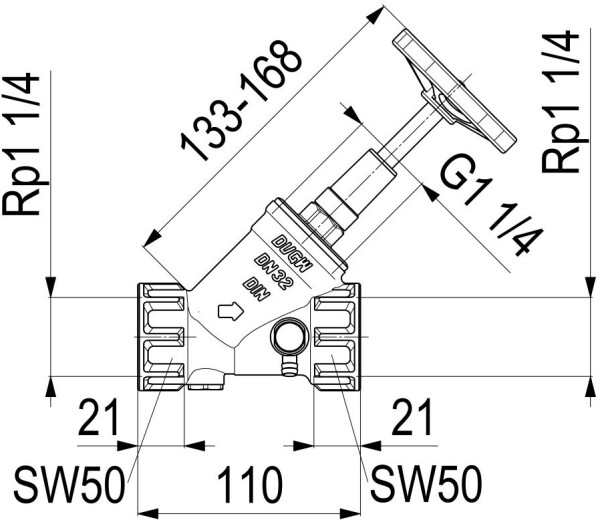 Schlösser KFR-Schrägsitzventil mit Entleerung, steigende Spindel DN32 1¼" DVGW (0016203200001), Bild 3