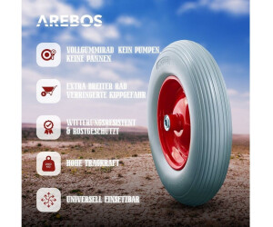 Produktbild von PU-Schubkarrenrad Vollgummi 4.80/4.00-8 – 390 Mm, 200 Kg Tragkraft, Pannensicher, Mit Achse – Gelb/rot