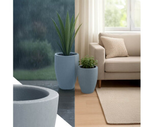 CLP Pflanzkübel Set 3x – Großer Runder Blumenkübel In Steinoptik, Wetterfest & Frostsicher, Fiberclay-Material – Für Garten