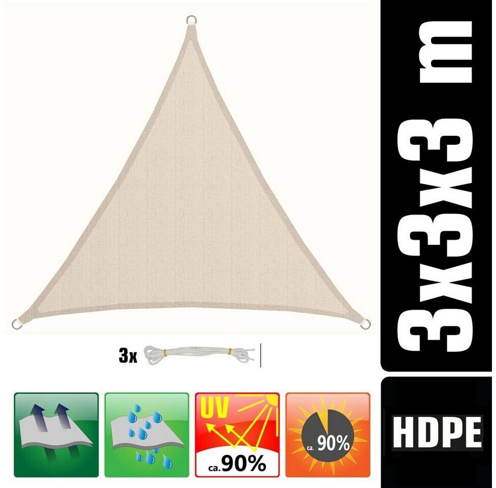 Amanka Sonnensegel Dreieck 3x3x3m HDPE UV-Schutz Beige (16394-16342) ab  27.16  | Vergleiche 5 Angebote auf idealo.de