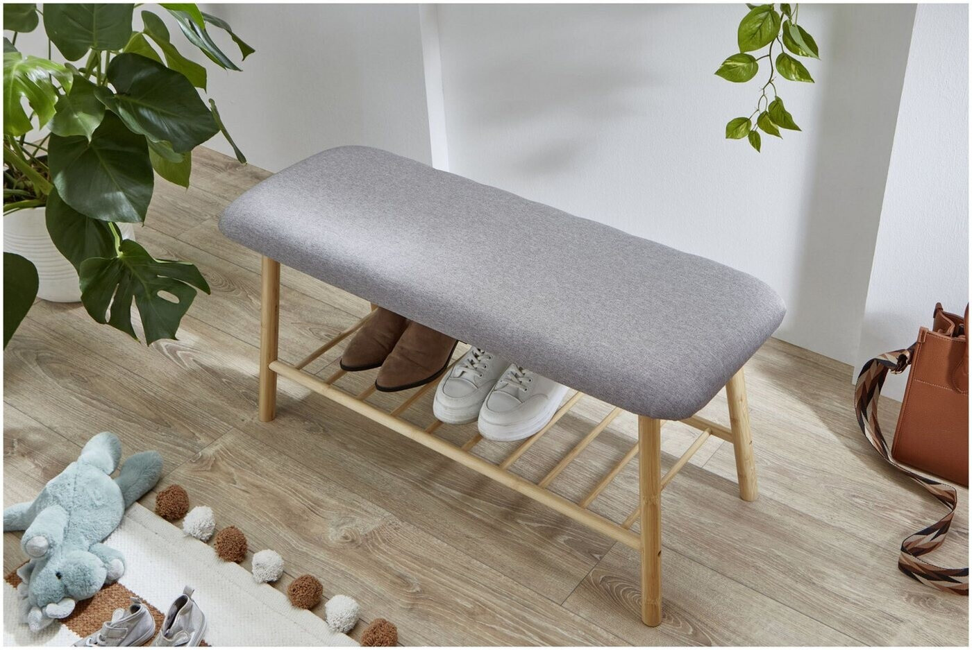 xonox.home Sitzbank mit Polstersitz, Ablage und Stauraum, Bambus/Grau,  90x45x34cm ab 59.44  | Vergleiche 10 Angebote auf idealo.de