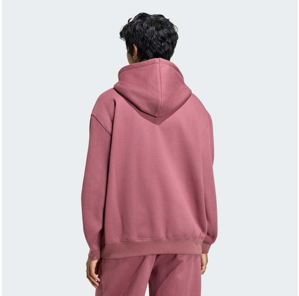 Back of the burgundy adidas Essentials Oversized Fleece hoodie.