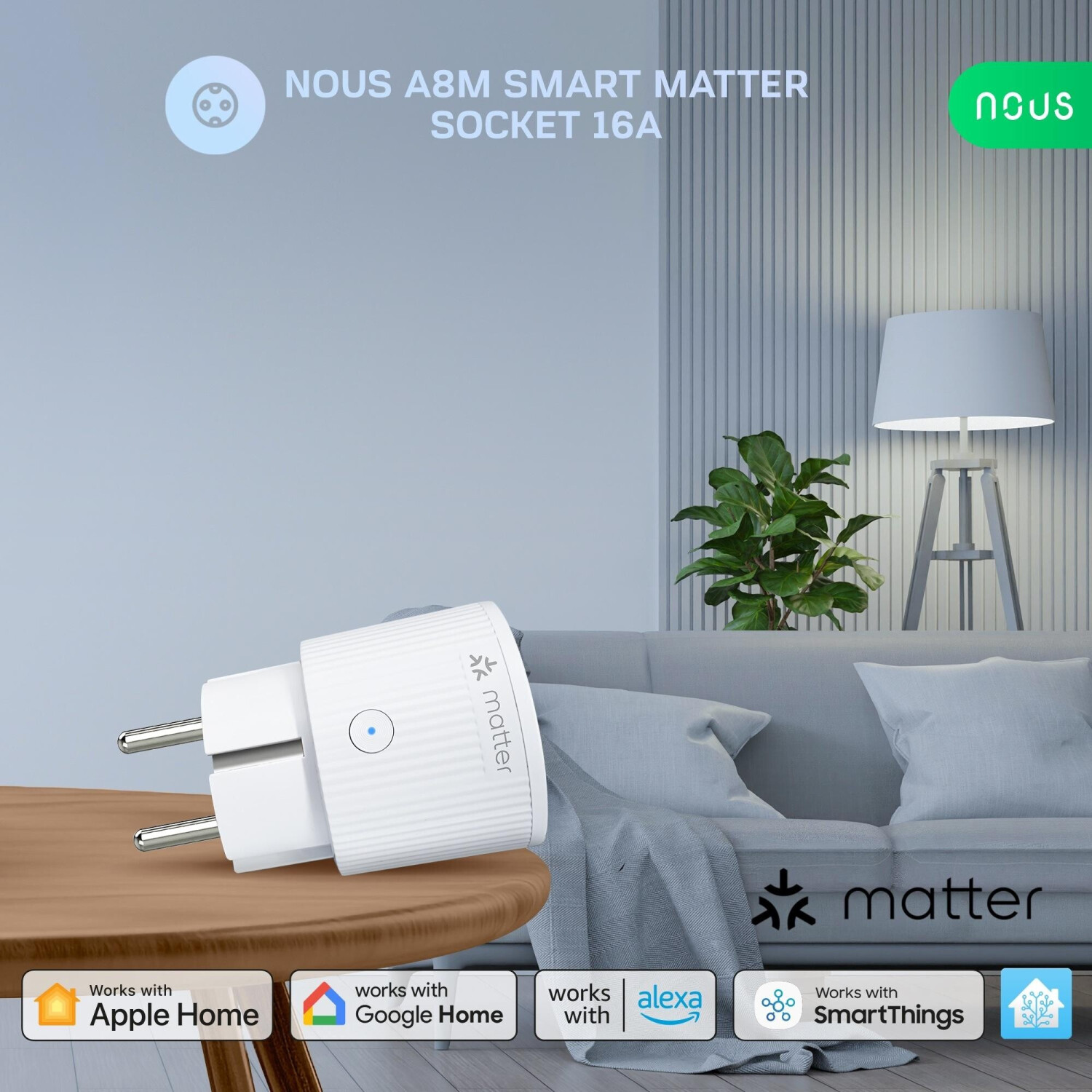 Nous A8M Smart Steckdose Matter 16A 3840W Stromverbrauchsmessung WiFi 2 ...