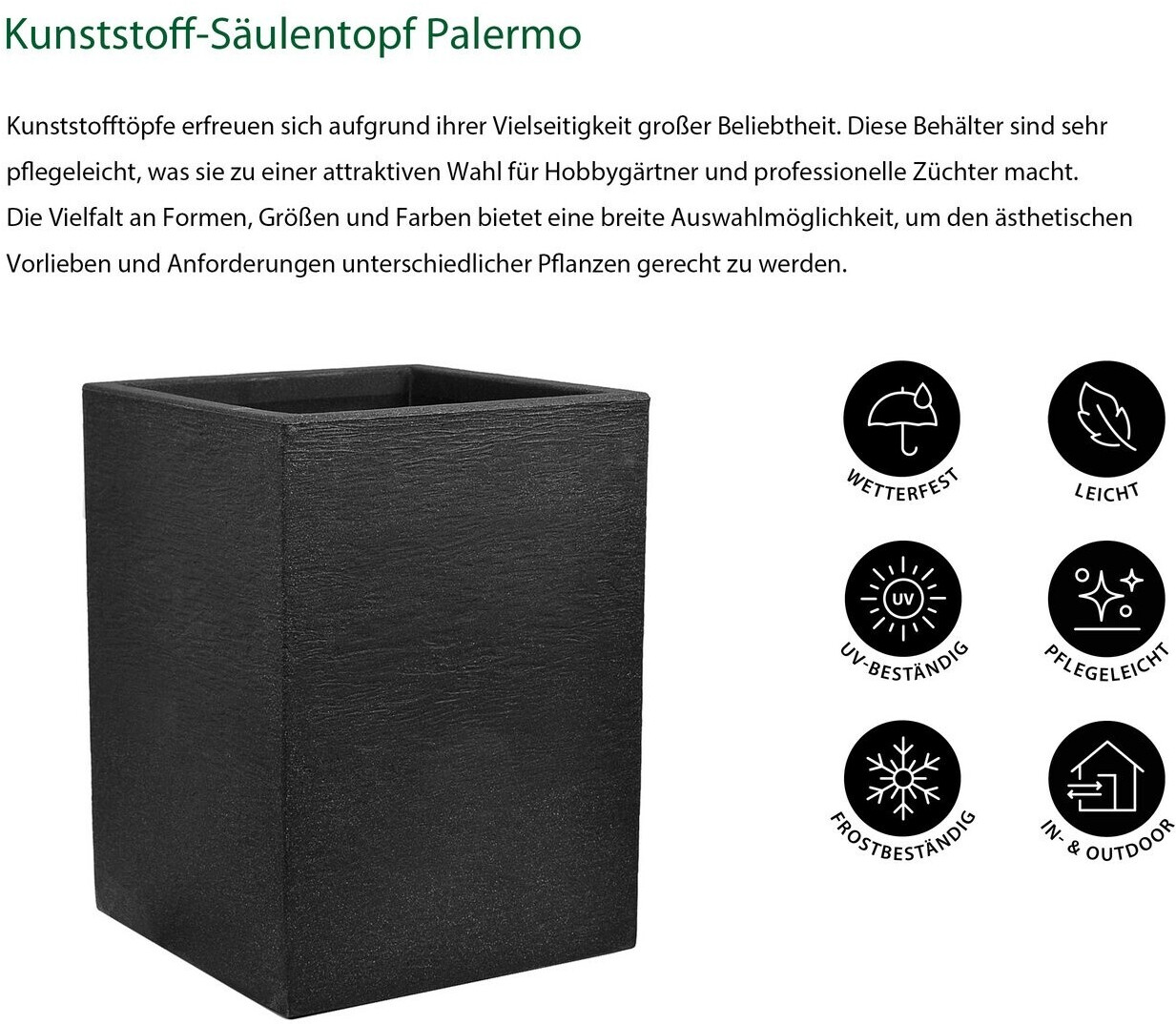 Dehner Palermo Säulentopf eckig Kunststoff Anthrazit 40x30x30cm (3693413) ab 24,99 € (Oktober 2026)