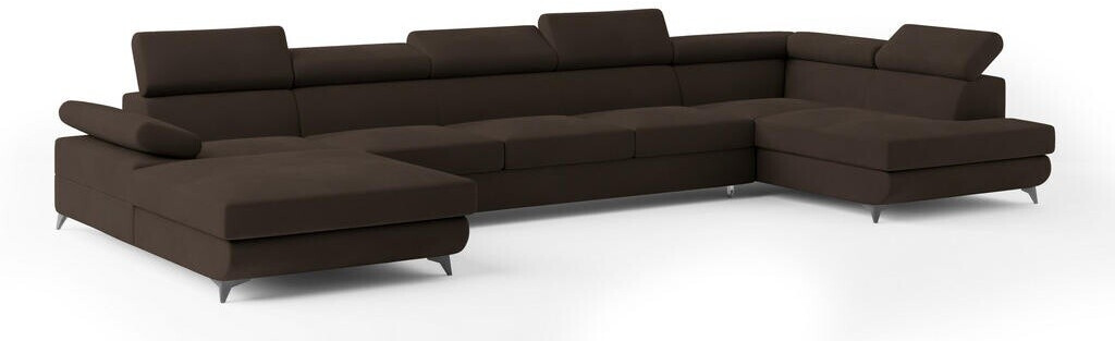 Masseno MONTIVA Wohnlandschaft U-Form Velours Braun mit Schlaffunktion ...