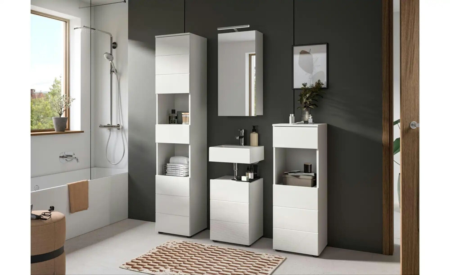 xonox.home Vira Badezimmer-Hochschrank Weiß Hochglanz, 38x34x190cm ab 135,00 € (Oktober 2026)