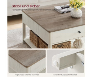 Vasagle Couchtisch quadratisch 80x80x45cm, 2 Schubladen, Landhausstil, Greige meliert (LCT080A01) ab 95,99 € (Oktober 2026)