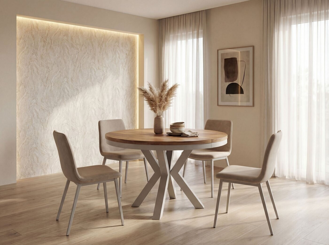 WFL GROUP Clara Esstisch rund ausziehbar, Craft Eiche, Metallbeine Grau- Beige, 120–200cm ab 754,90 € (Oktober 2026)