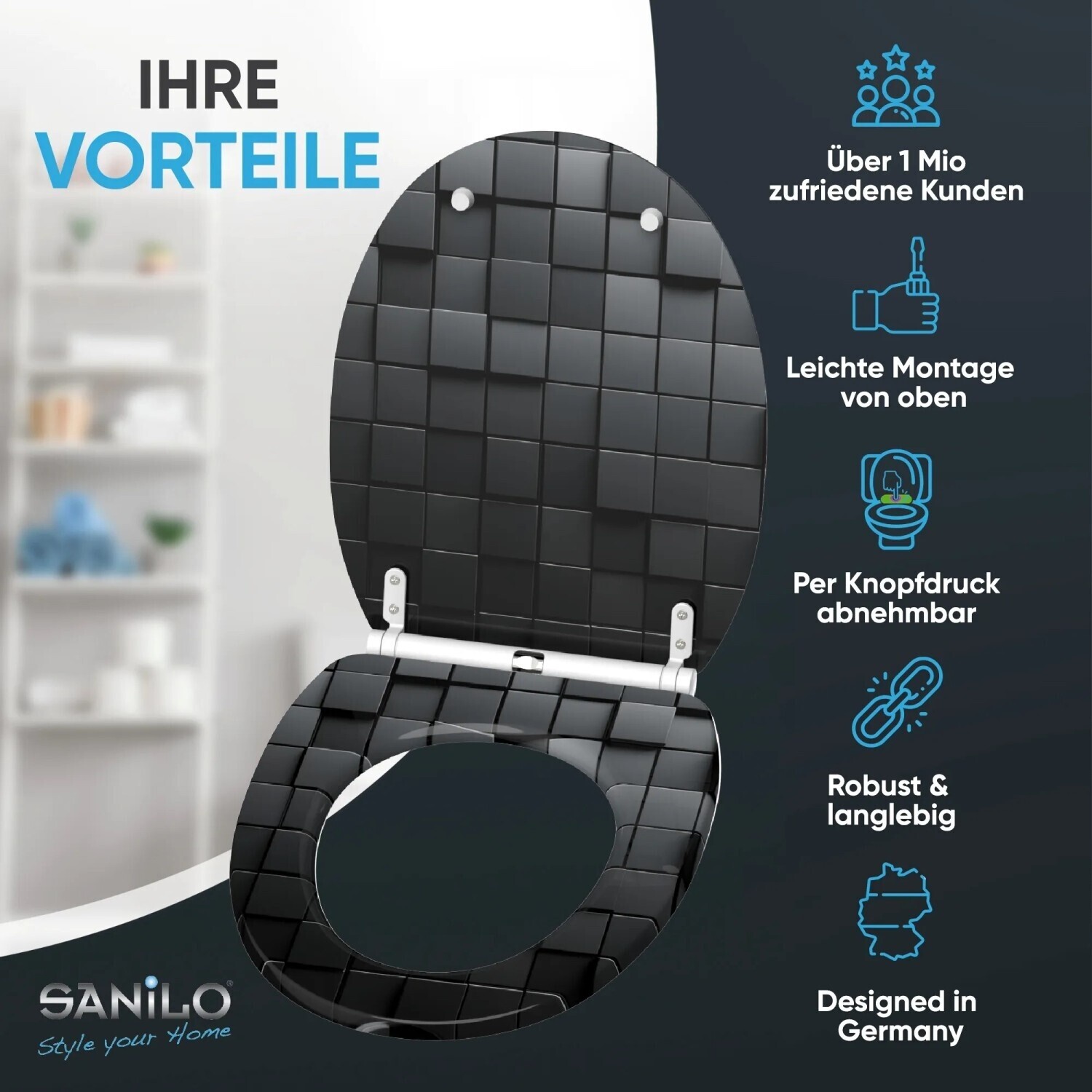 Sanilo WC-Sitz Cube mit Absenkautomatik, Top-Fix, oval, schwarz (Cube) ab 59,99 € (Oktober 2026)