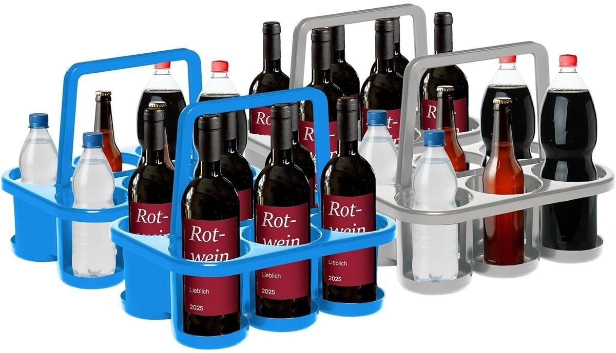 Novaliv Flaschenträger für 24 Flaschen, Kunststoff, stapelbar, blau/silber, 32x23x28cm (4er-Set) ab 34,99 € (Oktober 2026)