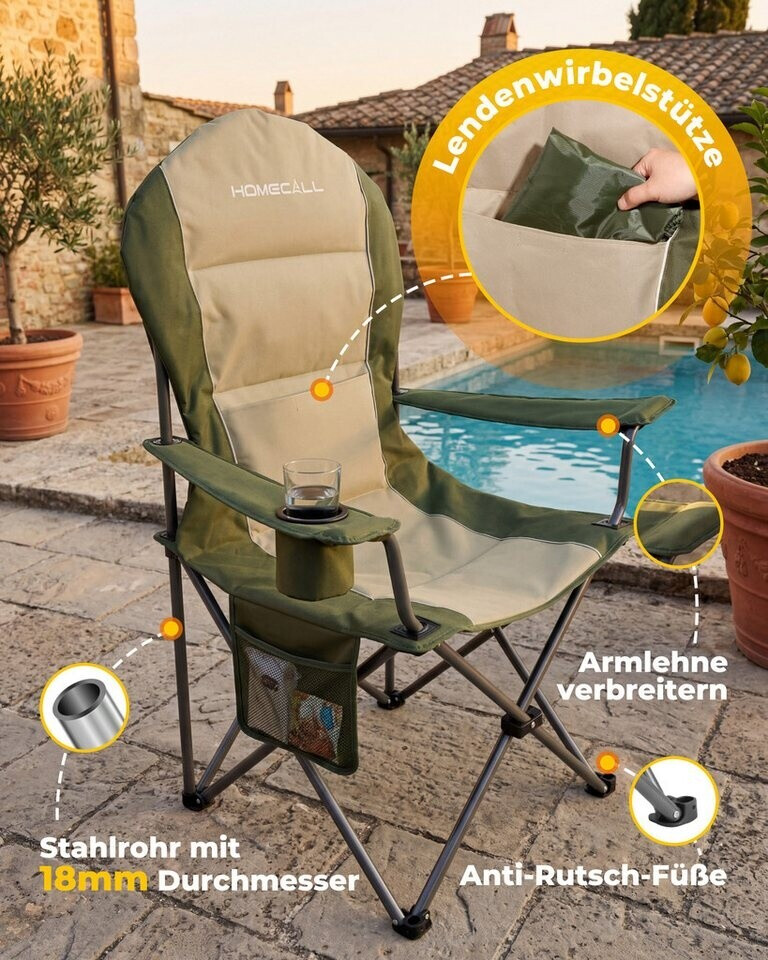 HOMECALL Camping chair with lumbar support, green ab 34,99 € (Oktober 2026)