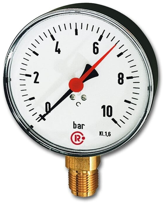 Produktbild von RIEGLER Standardmanometer 0–10 Bar/145 Psi, G 1/4, Ø 50 Mm – Kunststoffgehäuse, Doppelskala