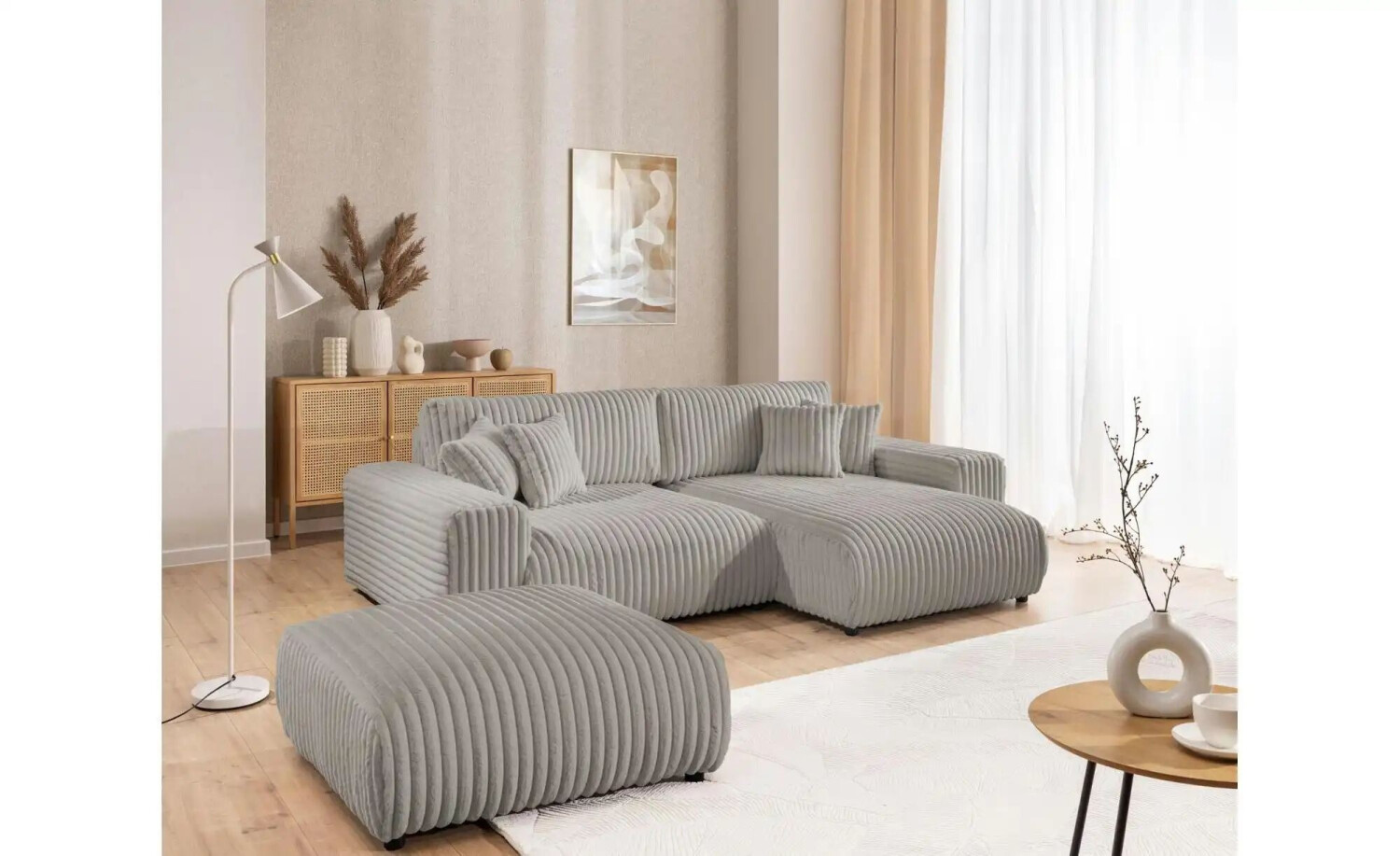 S-Style Möbel Mollis Ecksofa mit Schlaffunktion und Bettkasten, hellgrau, Plüschcord ab 1.040,00 € (Oktober 2026)