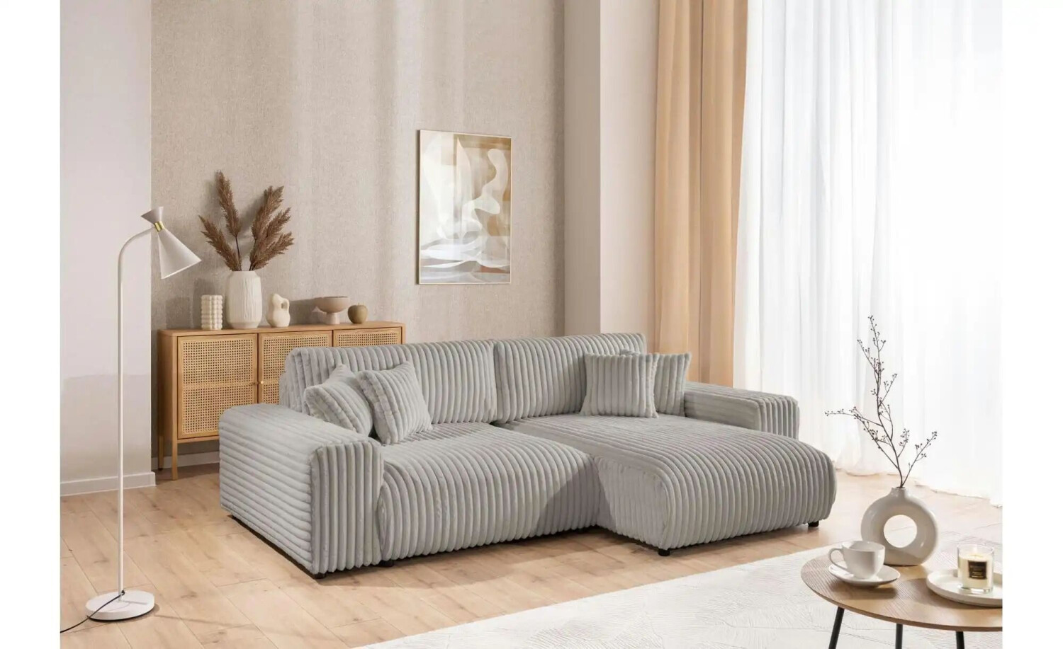 S-Style Möbel Mollis Ecksofa mit Schlaffunktion und Bettkasten, hellgrau, Plüschcord ab 1.040,00 € (Oktober 2026)