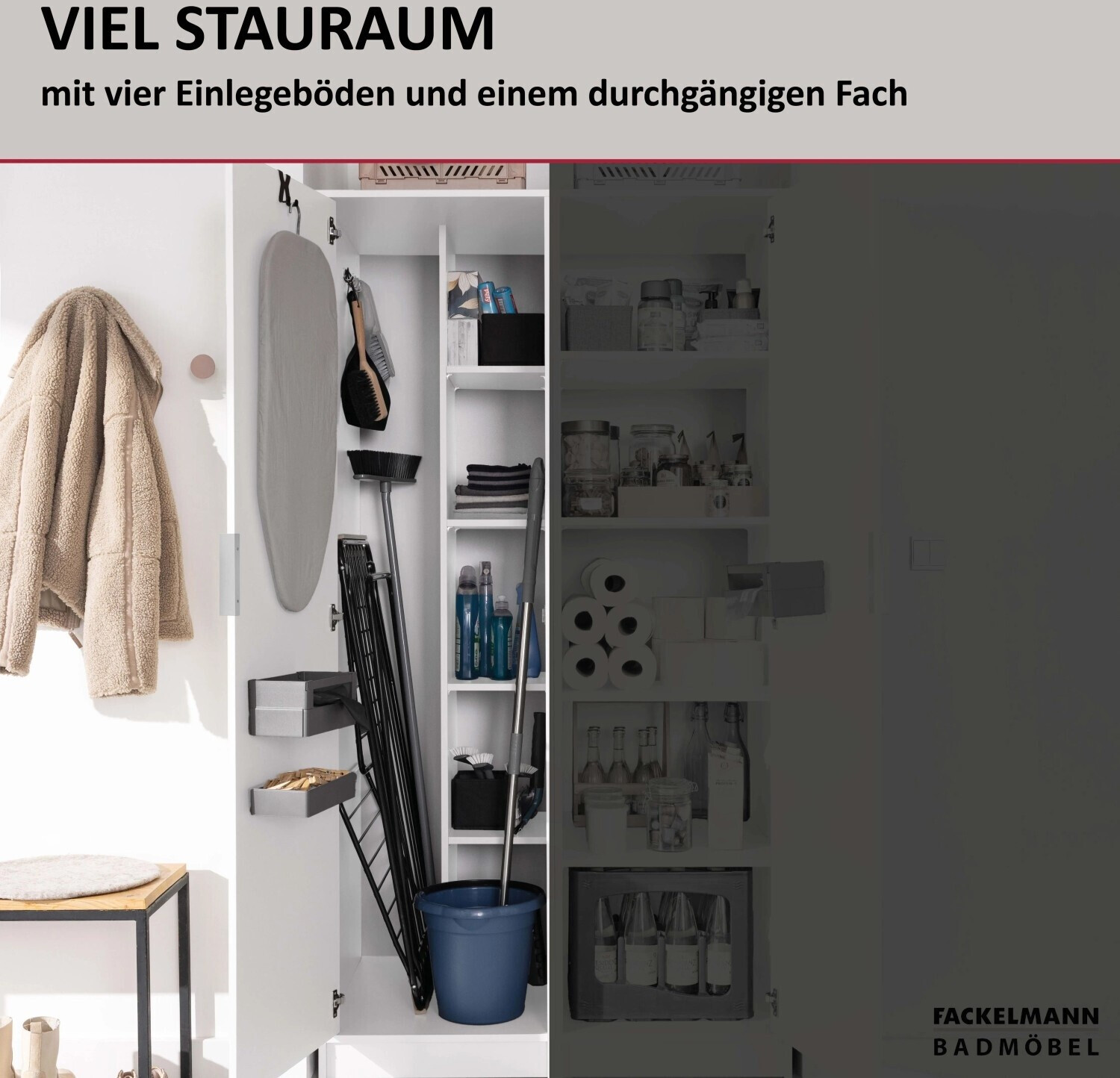 Fackelmann Putzschrank 1 Tür, 4 Böden, 50x188x65cm, weiß ab 339,15 € (Oktober 2026)