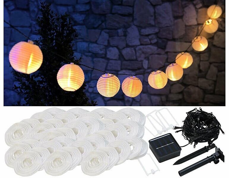Lunartec Lampignon Solar-LED-Lichterkette 50 Lampions warmweiß 10m IP44 ab 23,99 € (Oktober 2026)