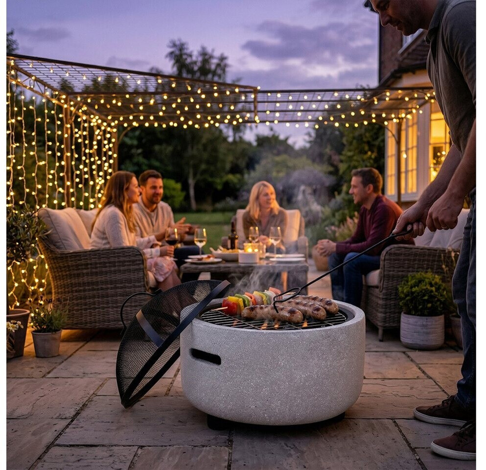 Relaxdays Feuerschale mit Funkenschutz, Steinoptik, Ø 44cm, Stahl, grau/schwarz ab 78,67 € (Oktober 2026)