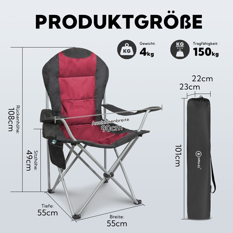 HOMECALL Campingstuhl klappbar Hochlehner rot schwarz ab 42,99 € (Oktober 2026)