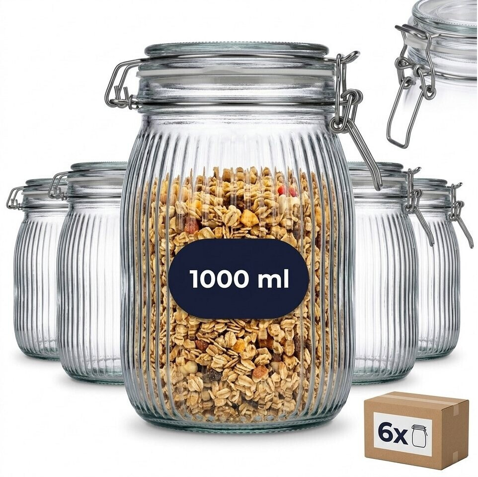 gouveo Vorratsglas geriffelt mit Bügelverschluss, 750ml, 6er-Set (BG750R) ab 19,95 € (Oktober 2026)