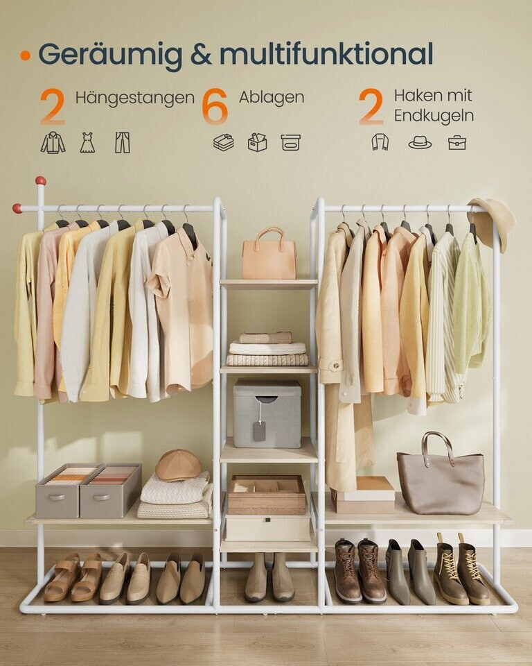 Songmics Kleiderständer offen, 6 Ablagen, 2 Kleiderstangen, Haken ab 52,14 € (Oktober 2026)