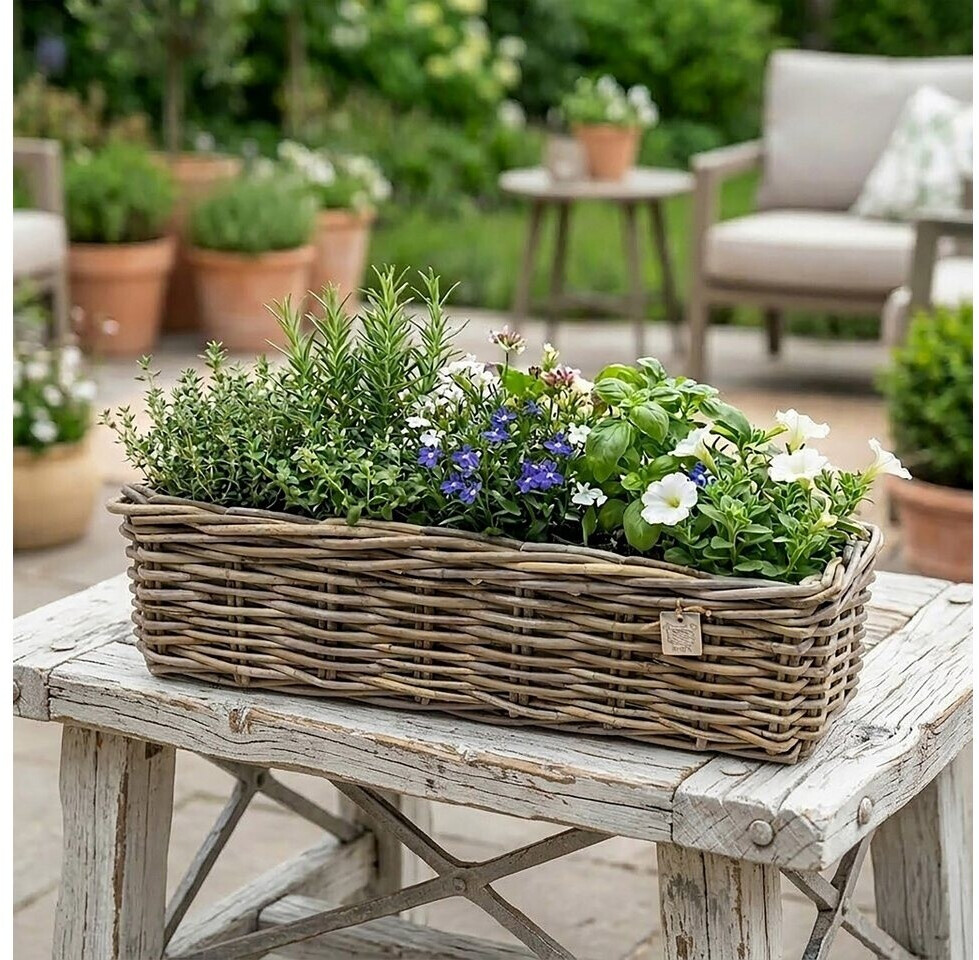 Spetebo Rattan Pflanzkorb rechteckig mit Folie, natur, 58x18cm (4925) ab 22,95 € (Oktober 2026)