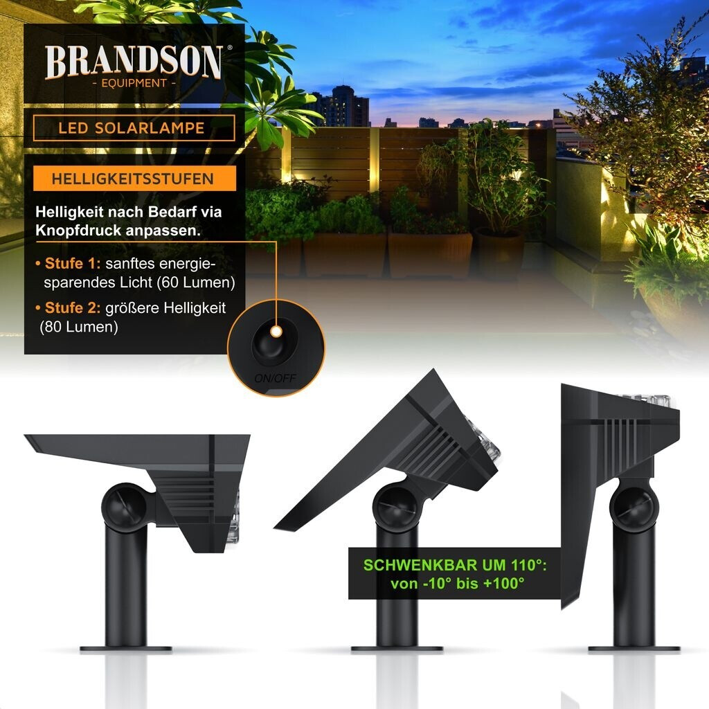Brandson LED Solar-Gartenstrahler mit Erdspieß, 1800mAh, 3000K, IP65, 4er-Set (307776) ab 48,94 € (Oktober 2026)