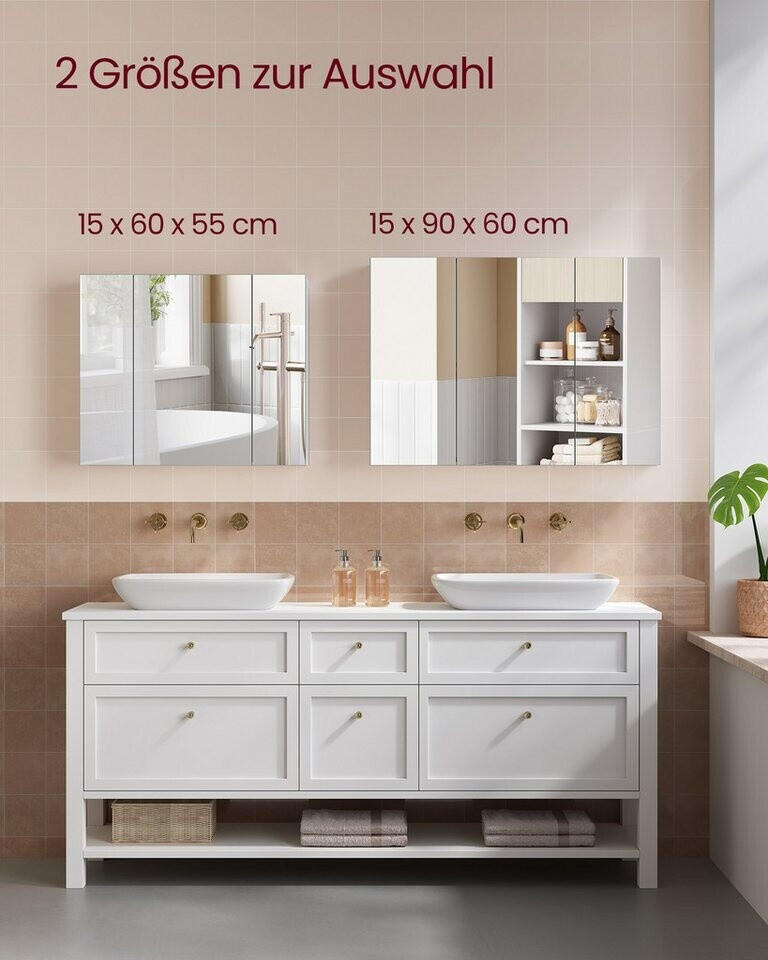 Vasagle Spiegelschrank mit 3 Türen, verstellbare Regalebenen, weiß (BBKDE032W01) ab 55,19 € (Oktober 2026)