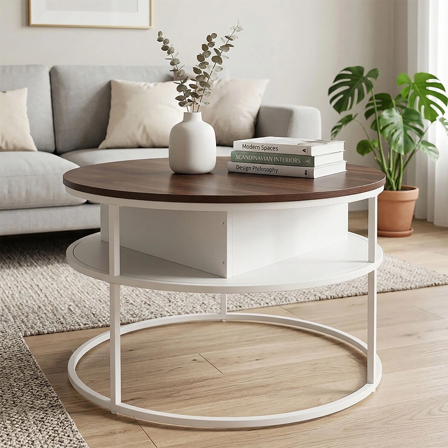 Relaxdays Couchtisch mit Hebeplatte & Stauraum, rund, weiß-vintagebraun ab 76,79 € (Oktober 2026)