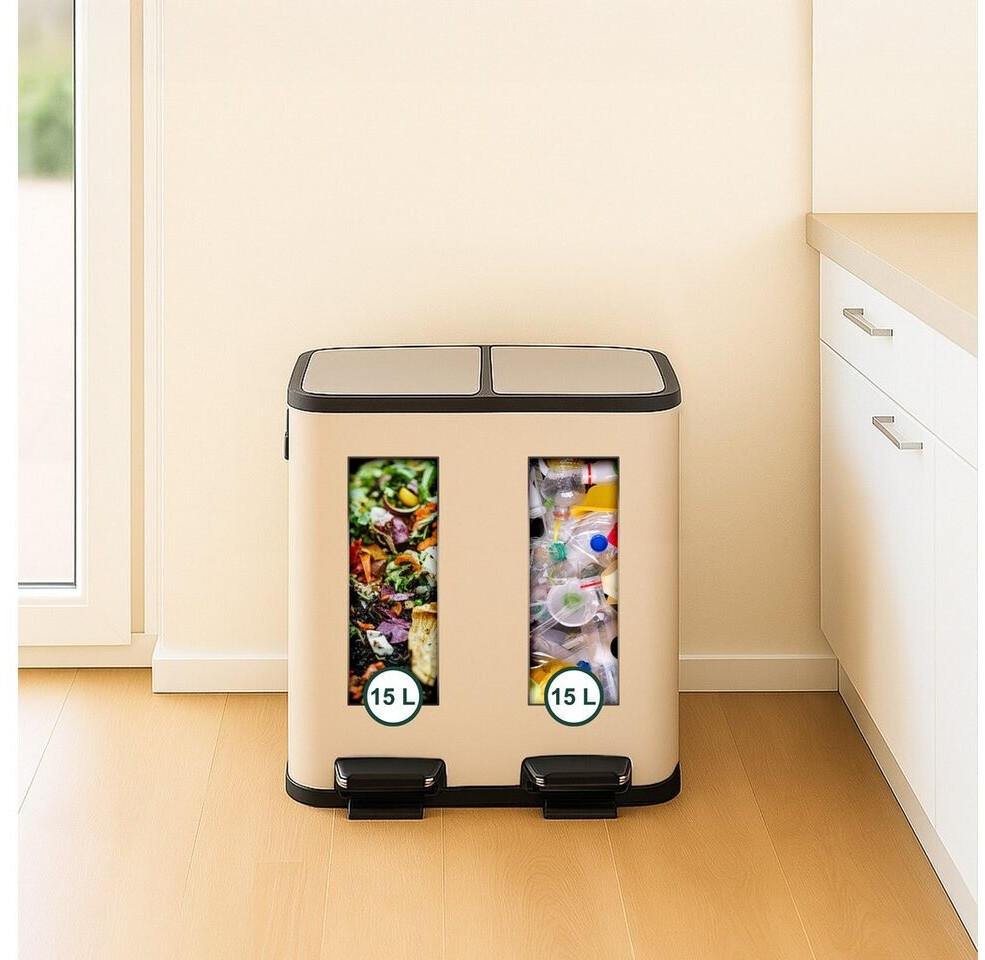 Relaxdays Küchen-Mülleimer Doppel-Treteimer 2x15l, beige/silber ab 67,19 € (Oktober 2026)