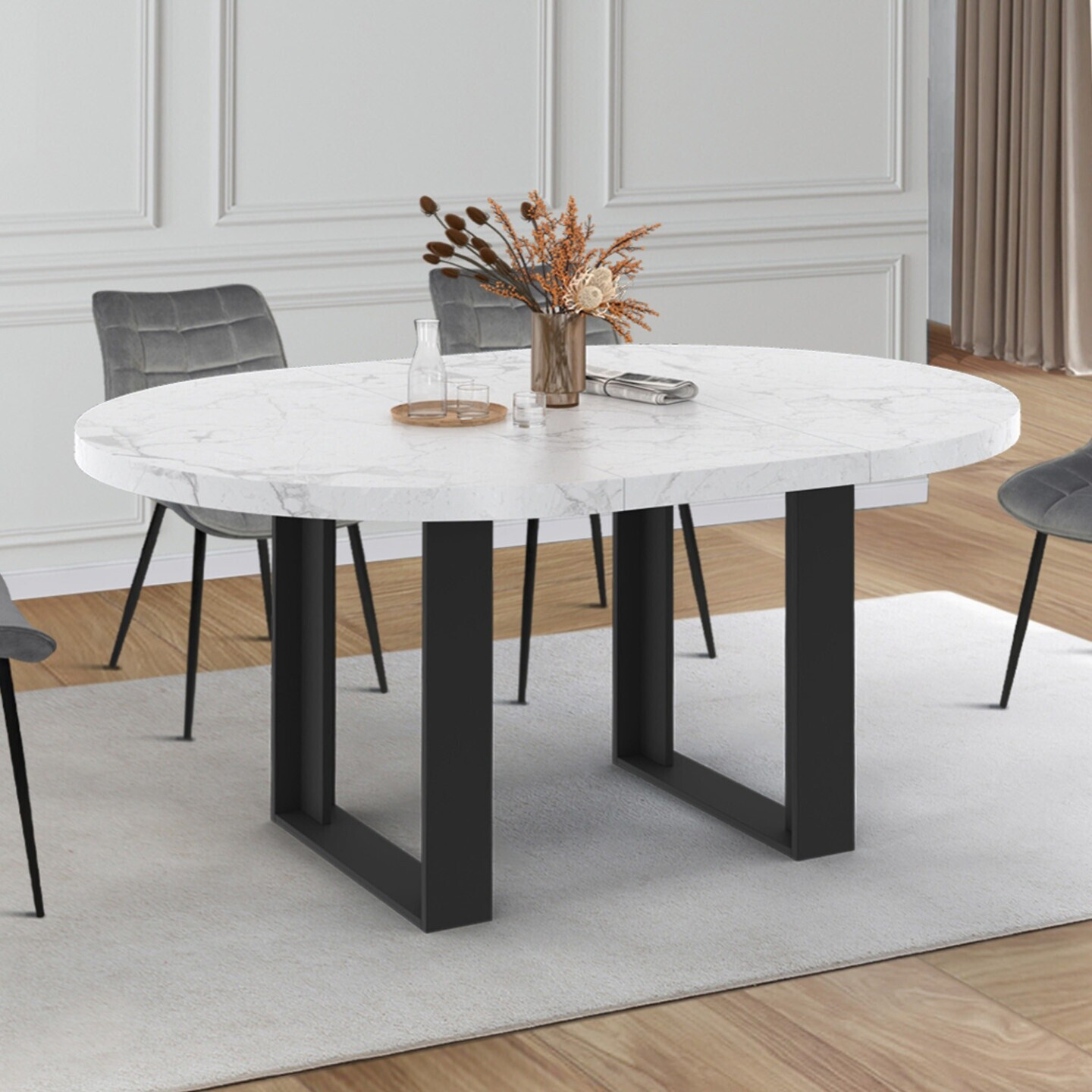 IDMarket Phoenix Esstisch rund ausziehbar, weißer Marmoreffekt, 110-150cm, 4-6 Personen (12233) ab 123,99 € (Oktober 2026)