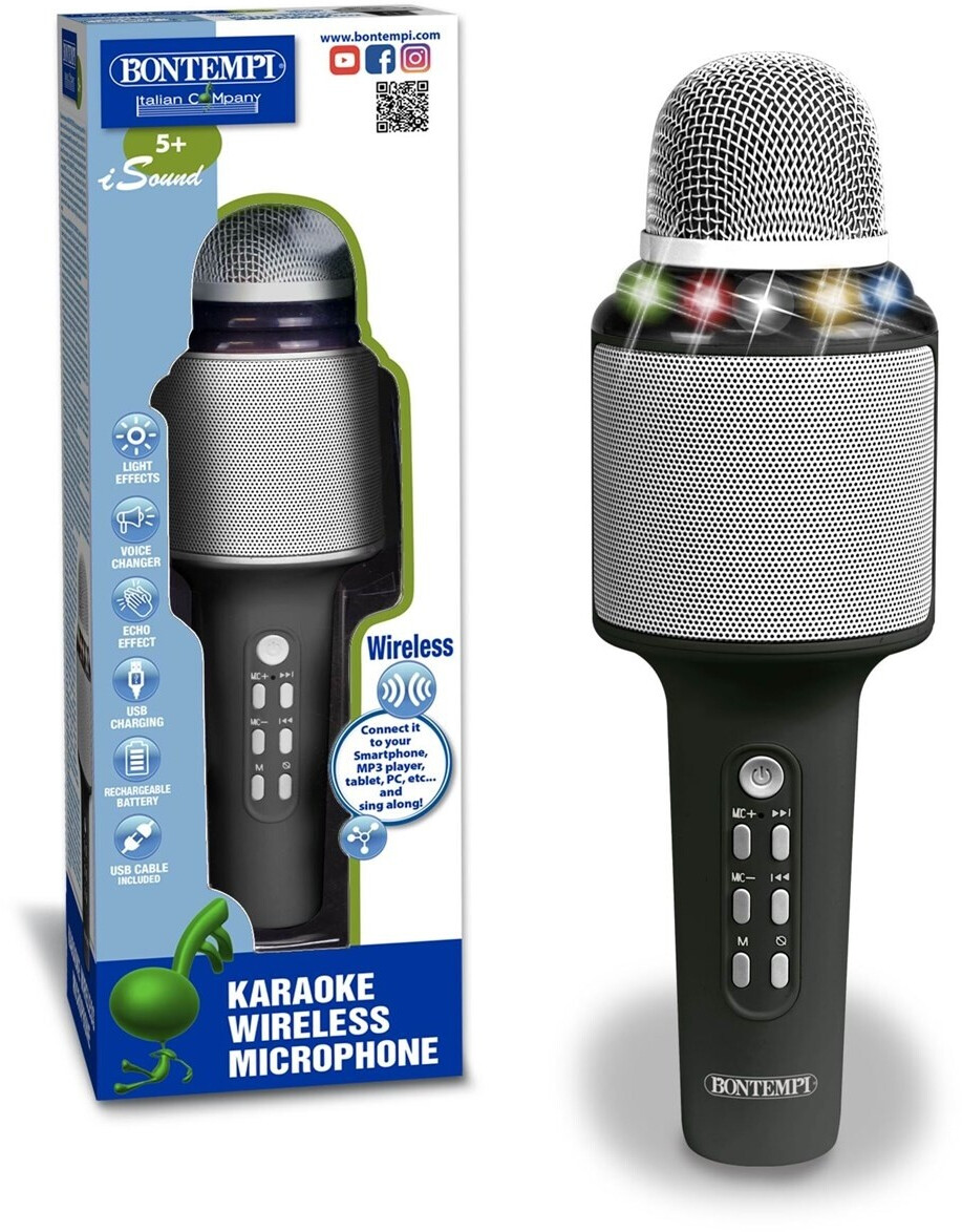 Bontempi SonicSync – Kabelloser Karaoke-Verstärker Mit Mikrofon, Lichteffekten & Echo – 31,7 X 19,4 X 15,1 Cm