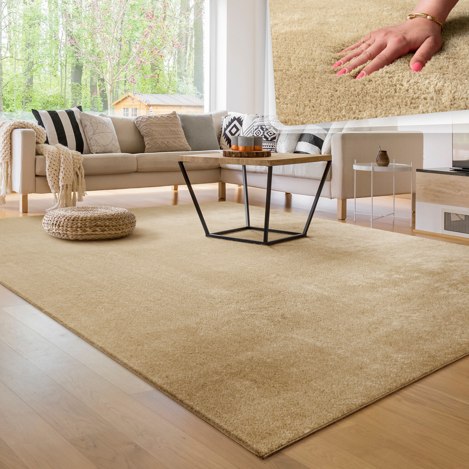Paco Home Cadiz 630 Kurzflor-Teppich Polyester beige, waschbar (630) ab ...