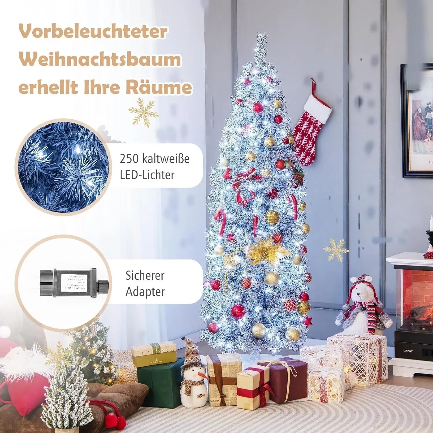 Costway Künstlicher Weihnachtsbaum Bleistift 180cm, 250 kaltweiße LEDs (CM22741DE) ab 39,99 € (September 2026)