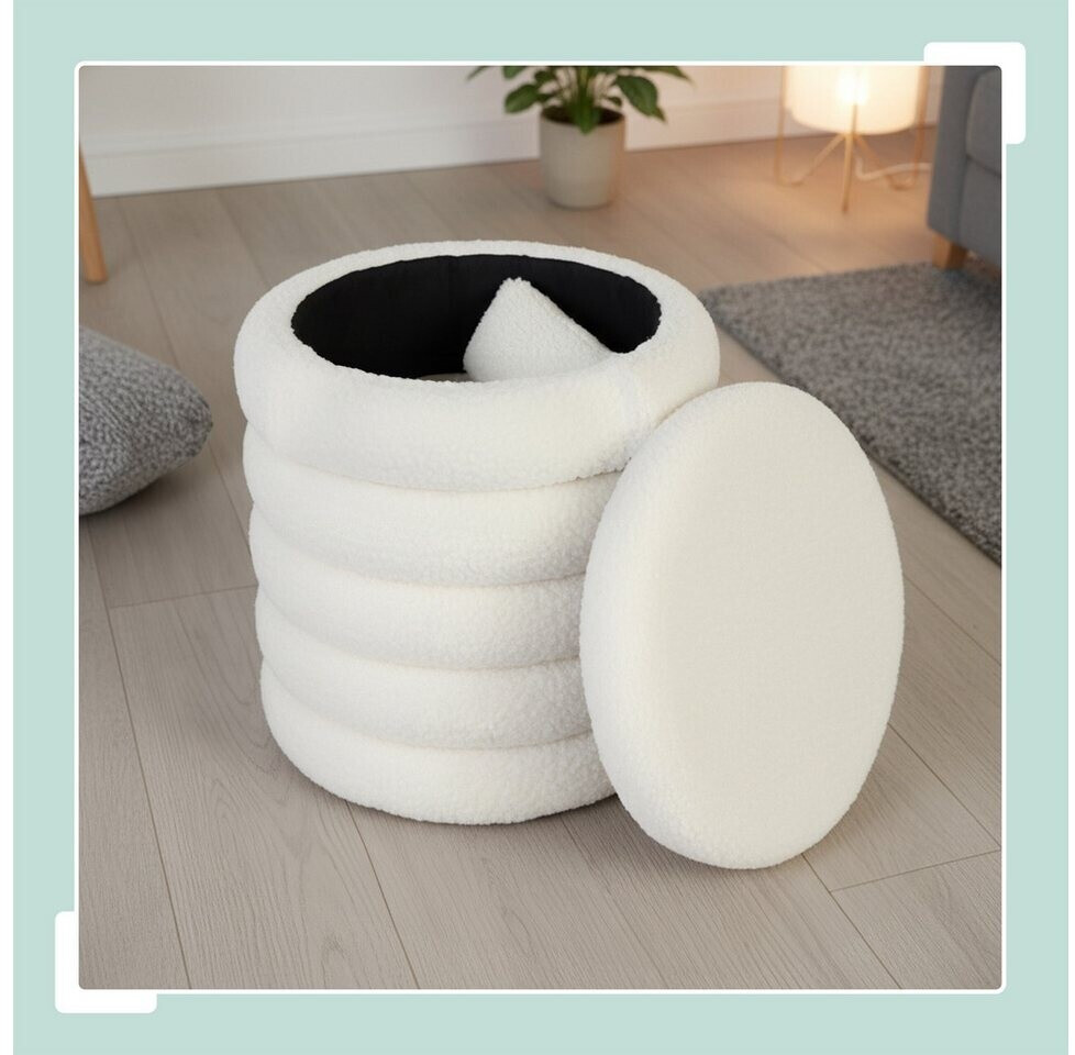 Relaxdays Hocker mit Stauraum Teddystoff, weiß, 44x37cm (10051991_1086) ab 47,99 € (Oktober 2026)