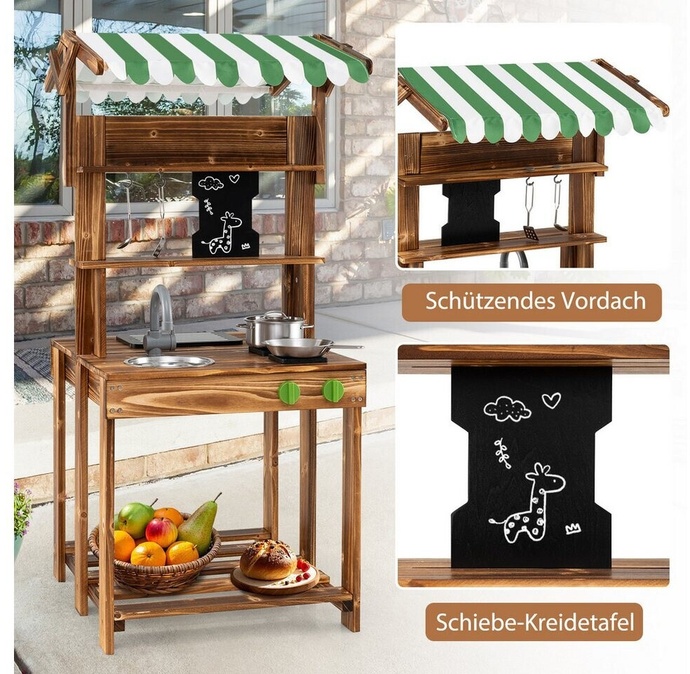 Costway Cuisine de boue double face avec toit et tableau, bois au — free download