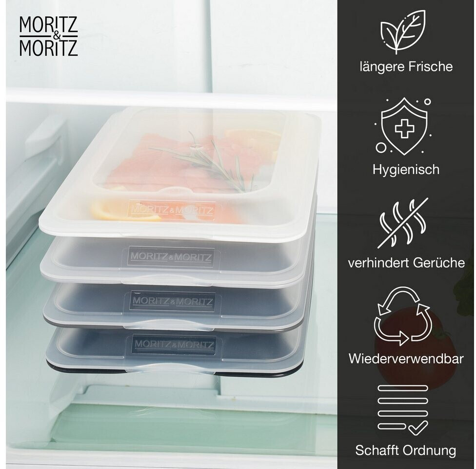 Moritz & Moritz 10er Kühlschrank-Organizer-Set Mit Deckel – Stapelbare Boxen Transparent, Lebensmittelecht, Mit Abtropfsieb, Für Gefrierschrank & Schubladen