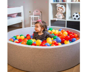 Piscine à Balles KiddyMoon Ronde 90x30 Cm – 200 Balles De 7 Cm Incluses, Gris/blanc/rose Poudré