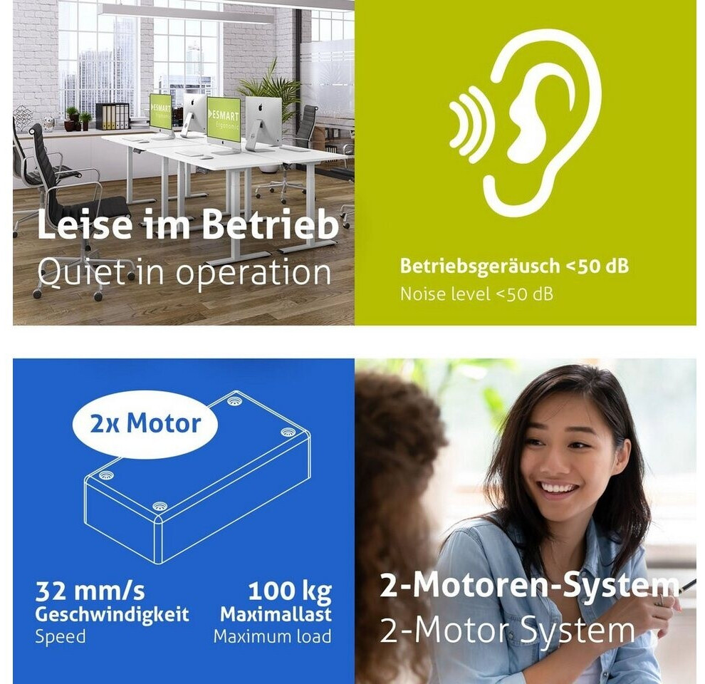 ESMART ETX-121GB auf Rollen 120 x 60 cm elektrisch höhenverstellbarer Schreibtisch