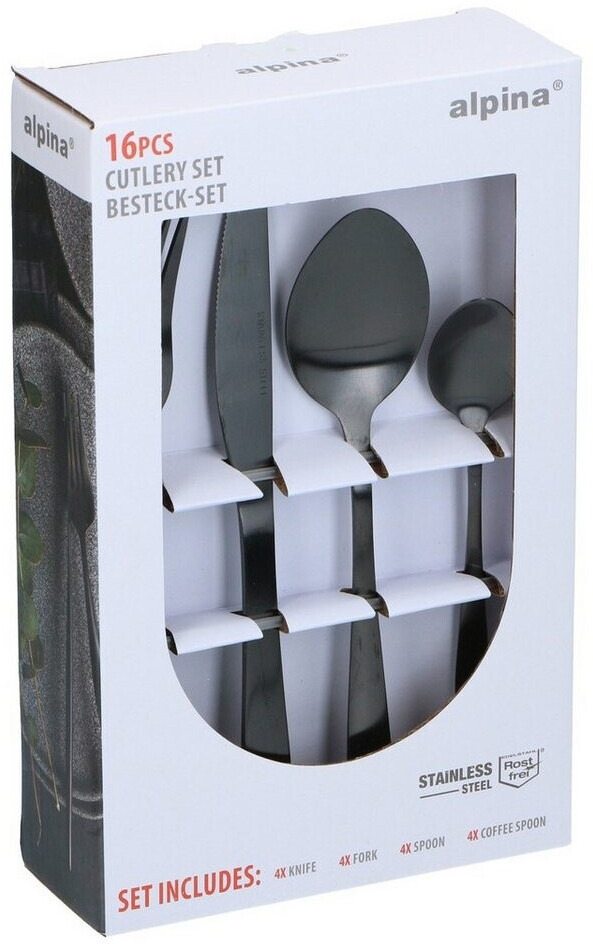 Alpina Besteck-Set 16-teilig, Edelstahl, schwarz, spülmaschinenfest, 4 Personen ab 14,95 € (Oktober 2026)
