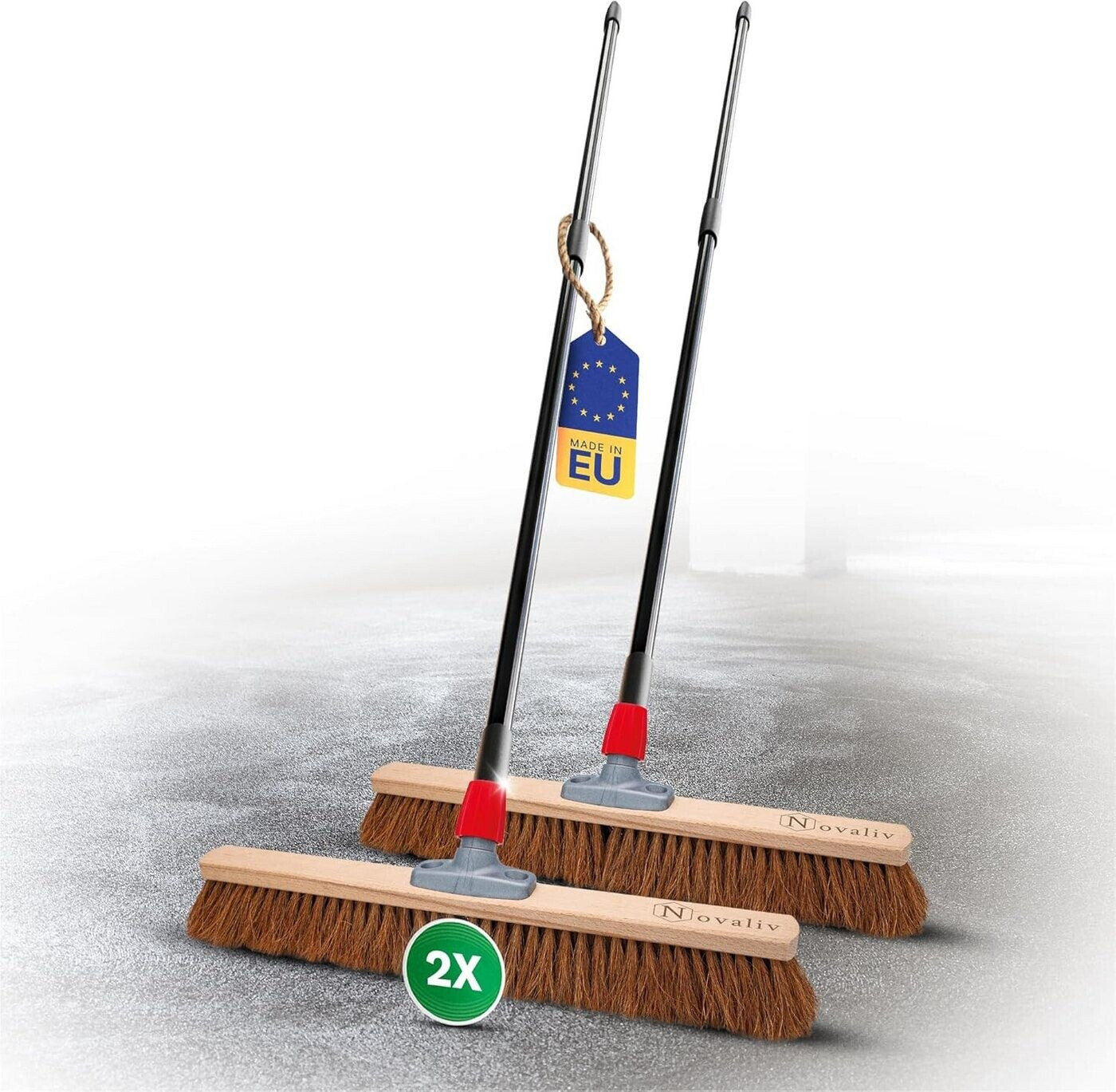 Novaliv Kokosbesen 60cm mit Teleskopstiel, Naturborsten, 2er-Set (30604 ...