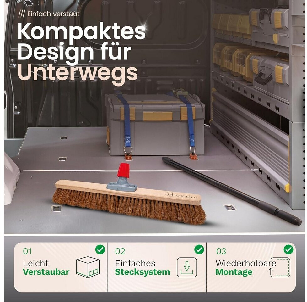Novaliv Kokosbesen 60cm mit Teleskopstiel, Naturborsten, 2er-Set (30604 ...