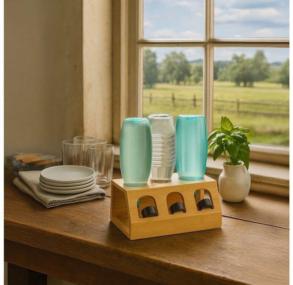 Relaxdays Flaschenständer SodaStream-kompatibel, 3er, Bambus, mit Abtropfschale (10049885) ab 17,00 € (Oktober 2026)